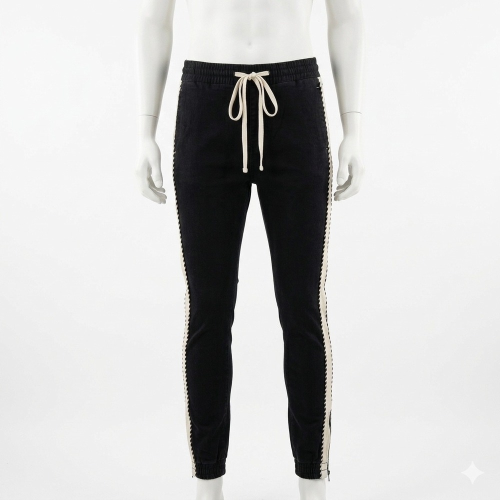 Kayden K Jogger Pants Men S Black Side Stripe Ankle Zip Slim Fit Drawstring Tech
